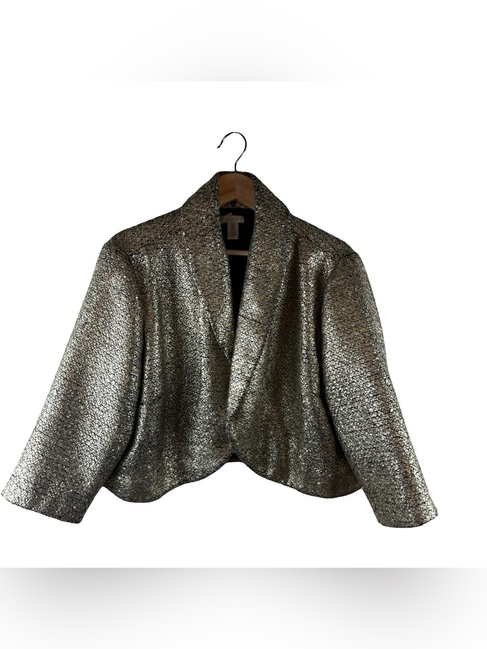 Chicos cropped gold bolero jacket Holiday Party Wedding Chicos Size 3 XL